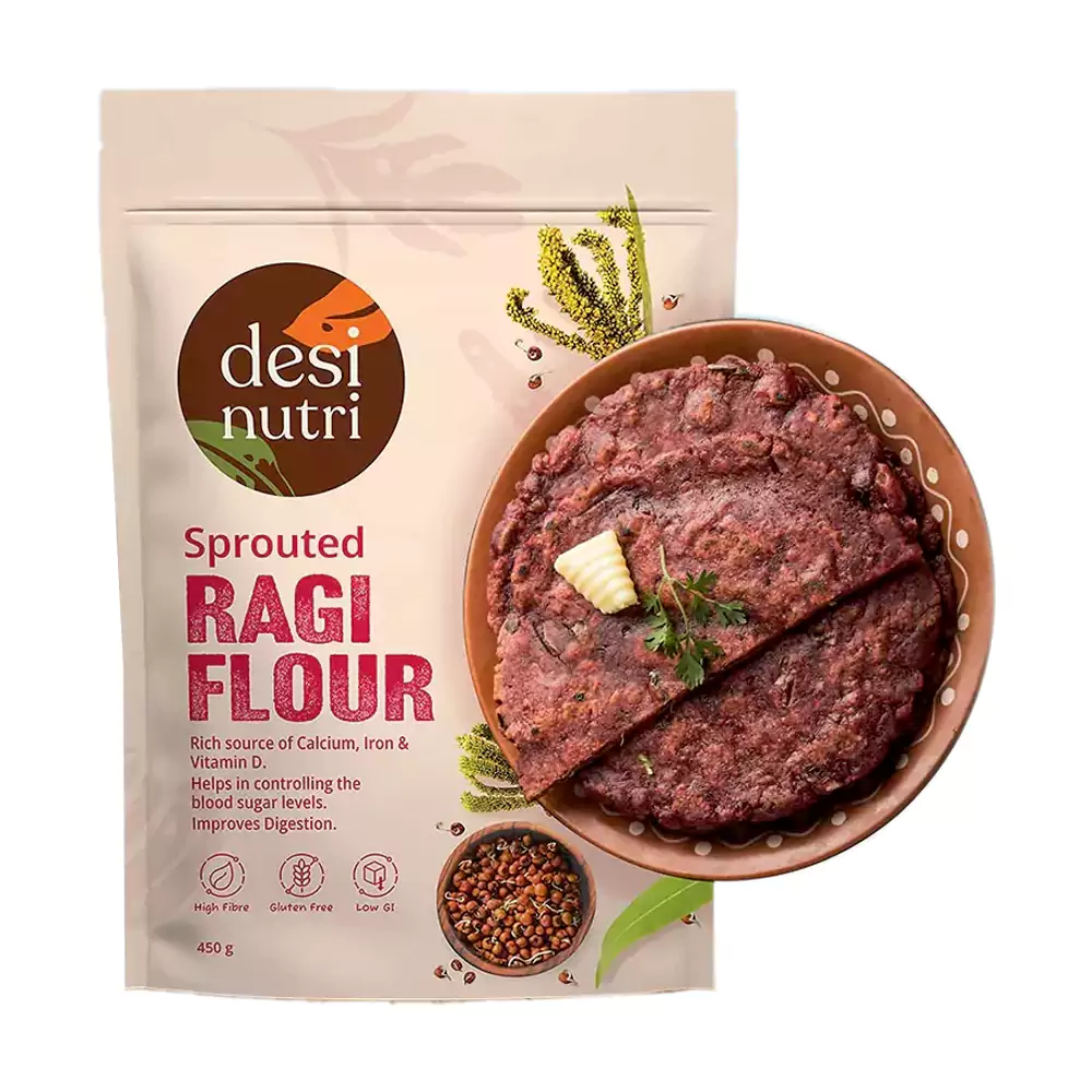 Desi Nutri Sprouted Ragi Flour - High Fibre, Gluten Free, 450 g-1.webp